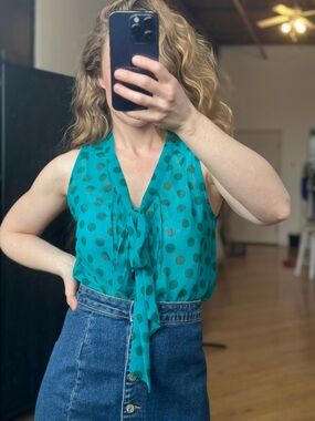 Xhilaration Teal Polka Dot Tie-Neck Camisole